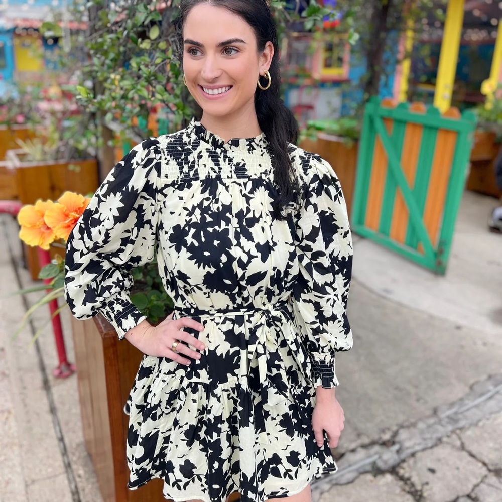 NWT Olivia James Tuckernuck Black & Cream Floral Mini Lucy Dress XS